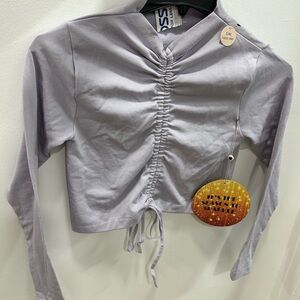 Purple Ruched Front Crop Top Long Sleeve Drawstring Fleece Lined Size S/M NWT